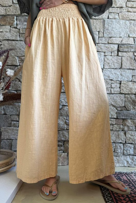 Frame Cotton Shirring Waist Wide Leg Pant Tuscan Sun